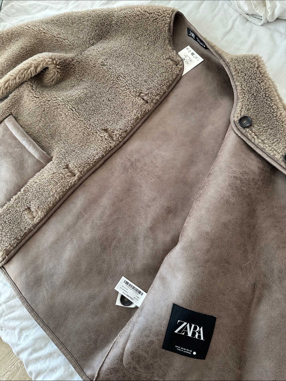 NWT Zara Taupe Plush Teddy Button Up Fleece Jacket - Picture 14 of 14